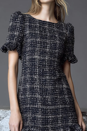 Short Sheath Boat Neck Black Work Dress